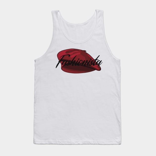 Red French Beret with the word 'Fashionista' in it Tank Top by Fruit Tee